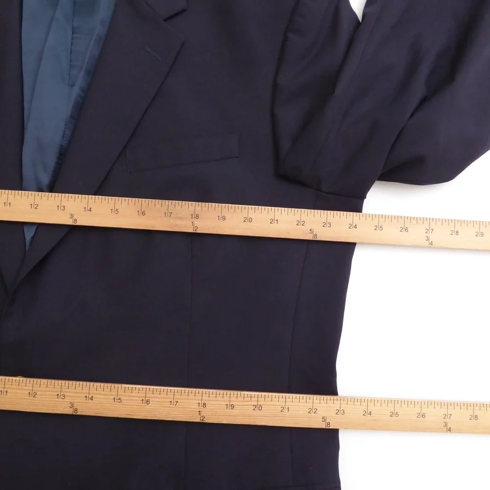 Jos. A. Bank Mens Blazer Navy Blue 100% Wool Two Button Gold Crest 46L